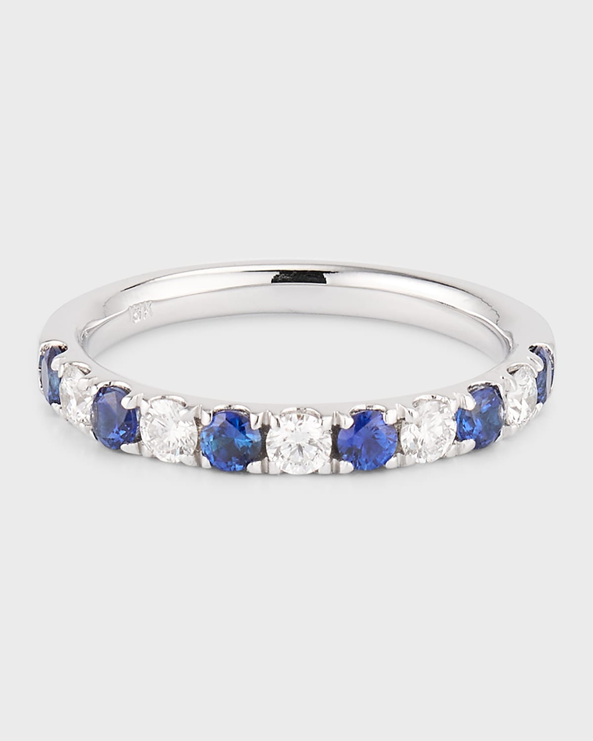 18K White Gold Ring with 2.5mm Alternating Blue Sapphires and Diamonds, Size 6