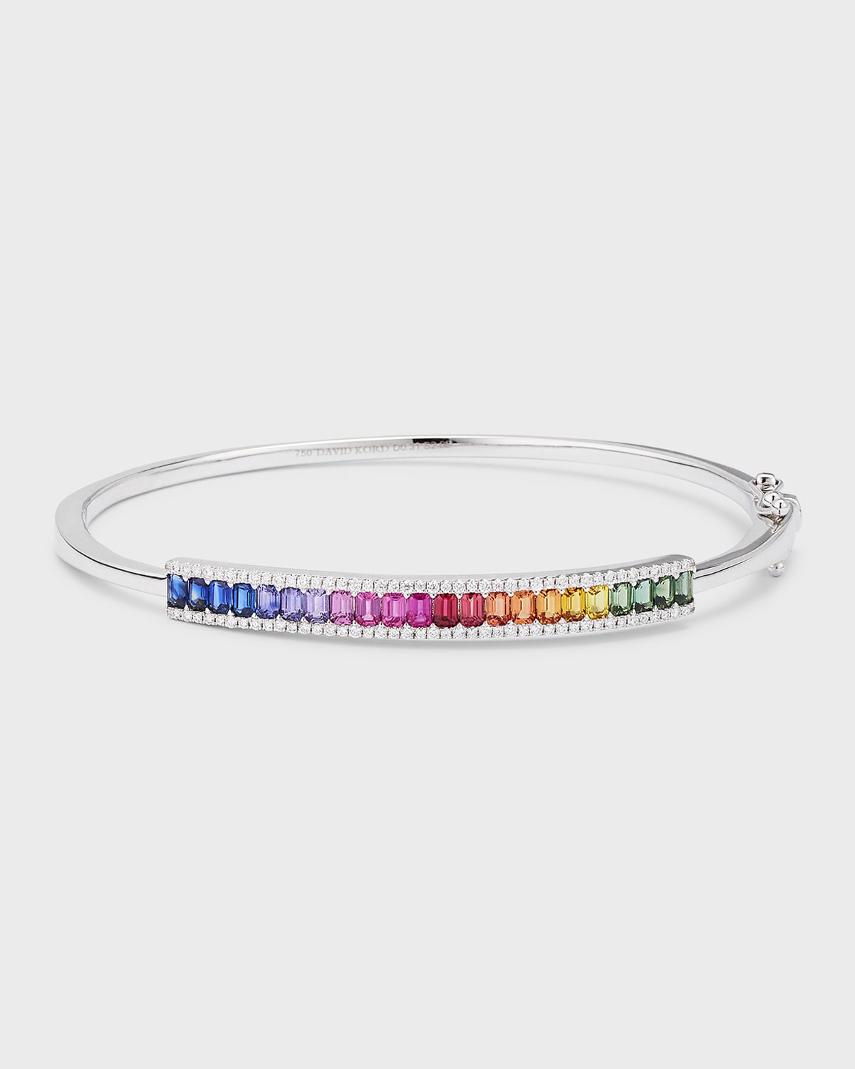 David Kord 18k White Gold Bangle With Multicolor Sapphires And Diamonds In Metallic