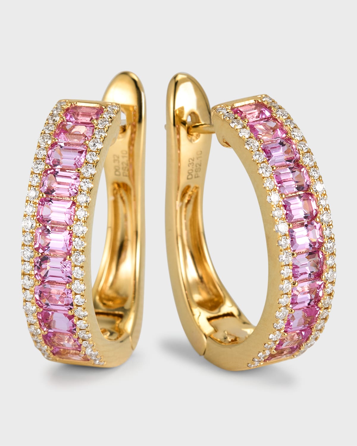 18K Yellow Gold Earrings with Pink Sapphires and Diamonds