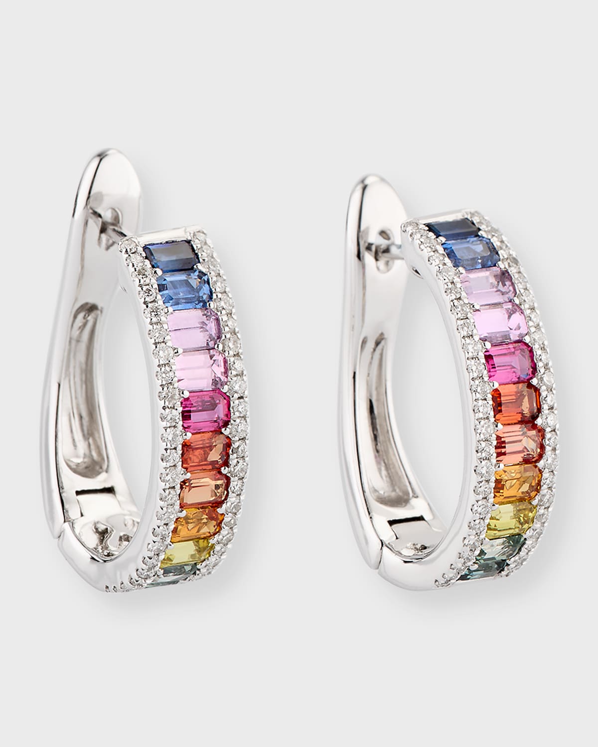 David Kord 18k White Gold Earrings With Multicolor Sapphires And Diamonds In Metallic