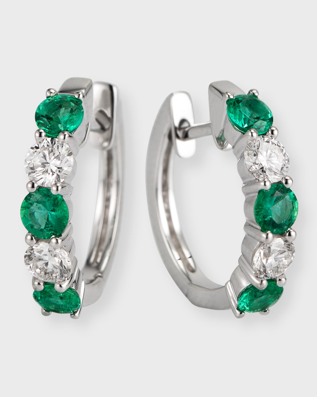 18K White Gold Earrings with 3.3mm Alternating Diamonds and Emeralds