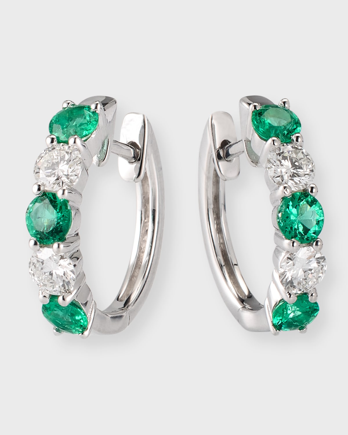 David Kord 18k White Gold Earrings With 3.3mm Alternating Emeralds And Diamonds