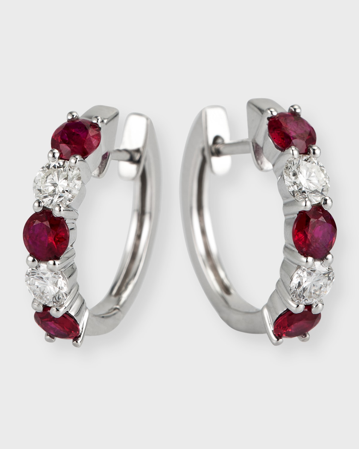 18K White Gold Earrings with 3.3mm Alternating Diamonds and Rubies