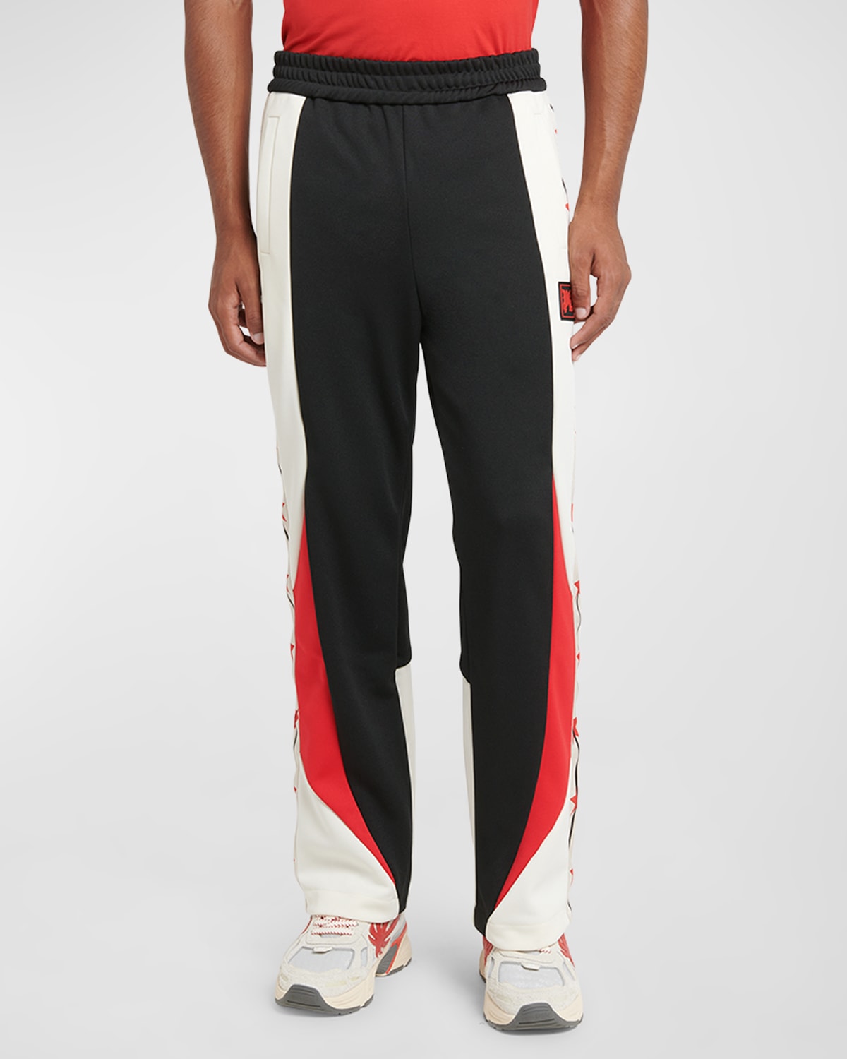 Shop Palm Angels Men's Colorblock Racing Track Pants In Black White