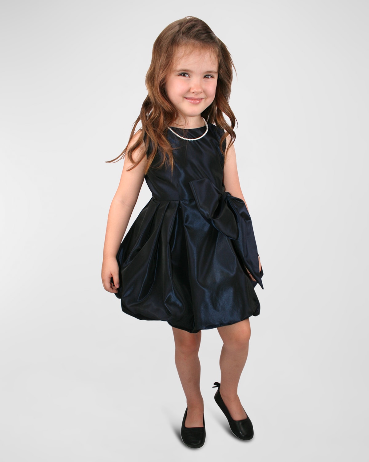 Helena Kids' Girl's Iridescent Side Bow Dress In Navy