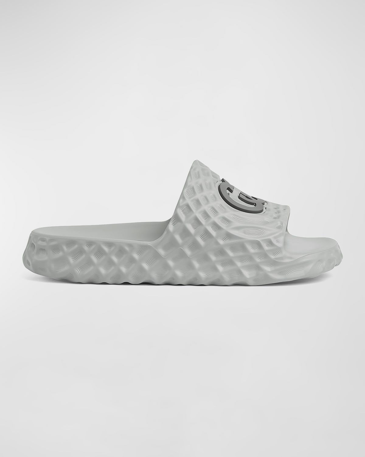 Gucci Men's Water Ripple Textured Rubber Pool Slides In Grey