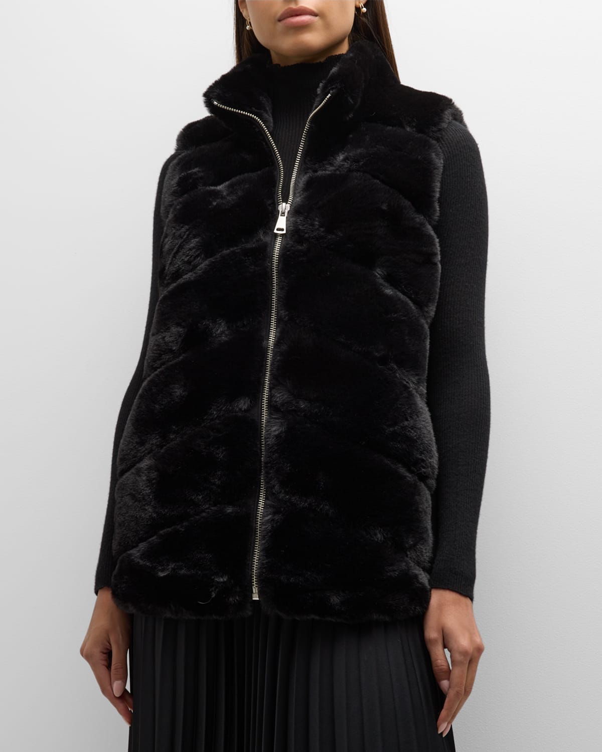 La Fiorentina Chevron Faux Mink Fur Vest In Black