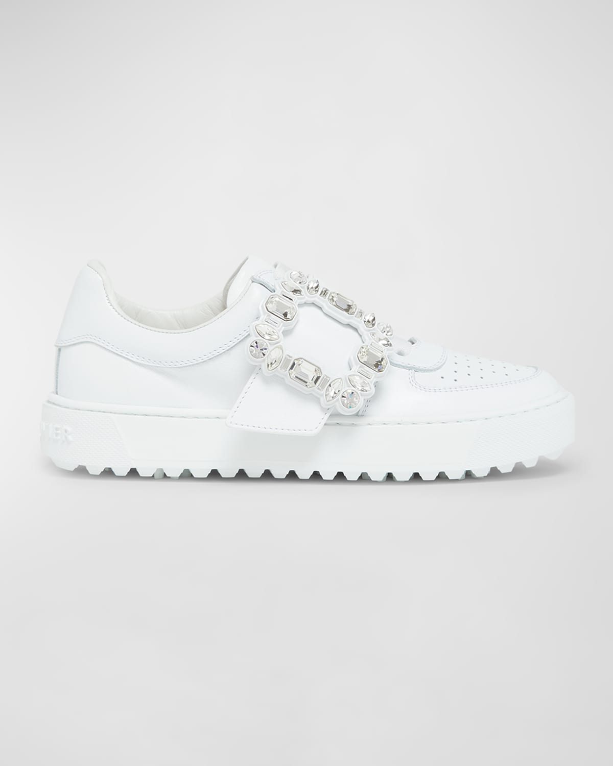 Shop Roger Vivier Very Vivier Leather Crystal-buckle Sneakers In White