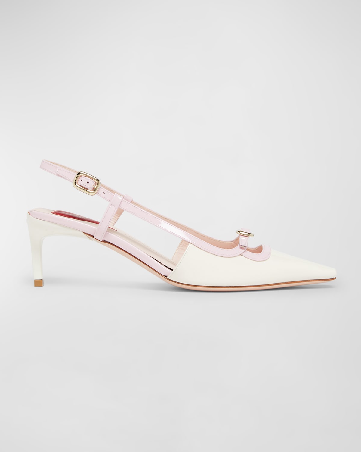 Shop Roger Vivier Bicolor Patent Buckle Slingback Pumps In White/teen Pink