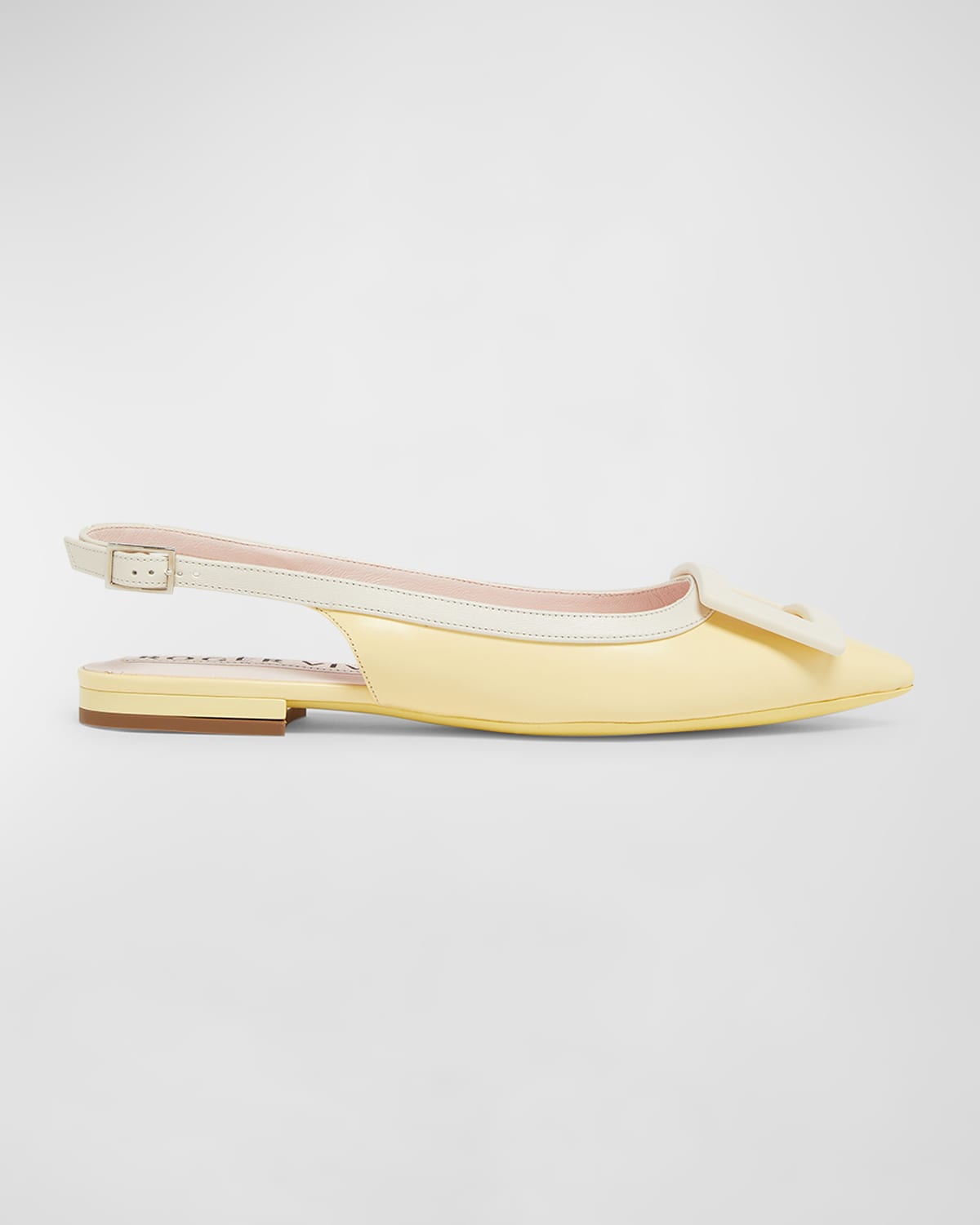 Roger Vivier Slingback Flats With Resin Buckle And Contrasting Trim In Yellow/white