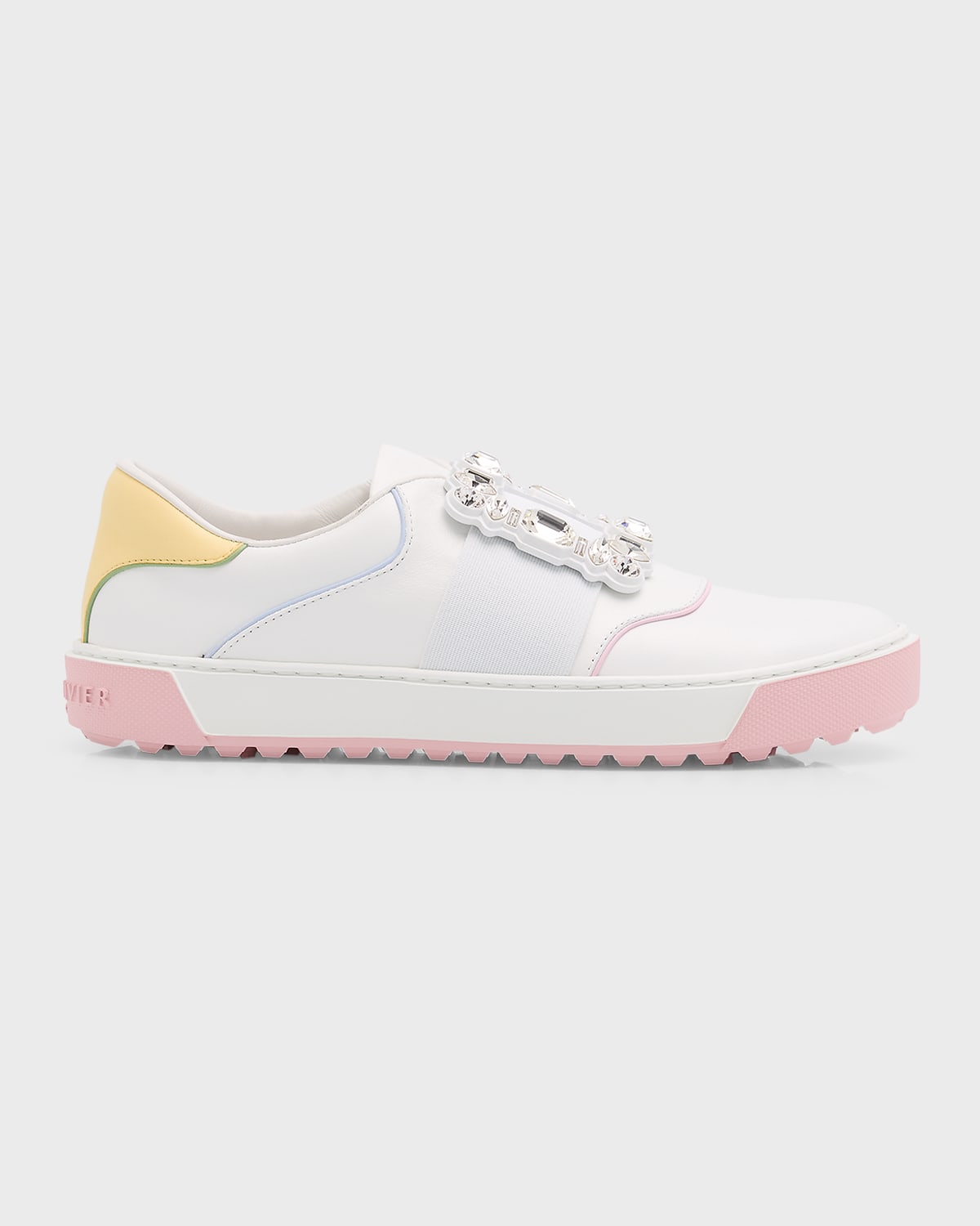 Shop Roger Vivier Very Vivier Colorblock Crystal-buckle Slip Sneakers In White/pink