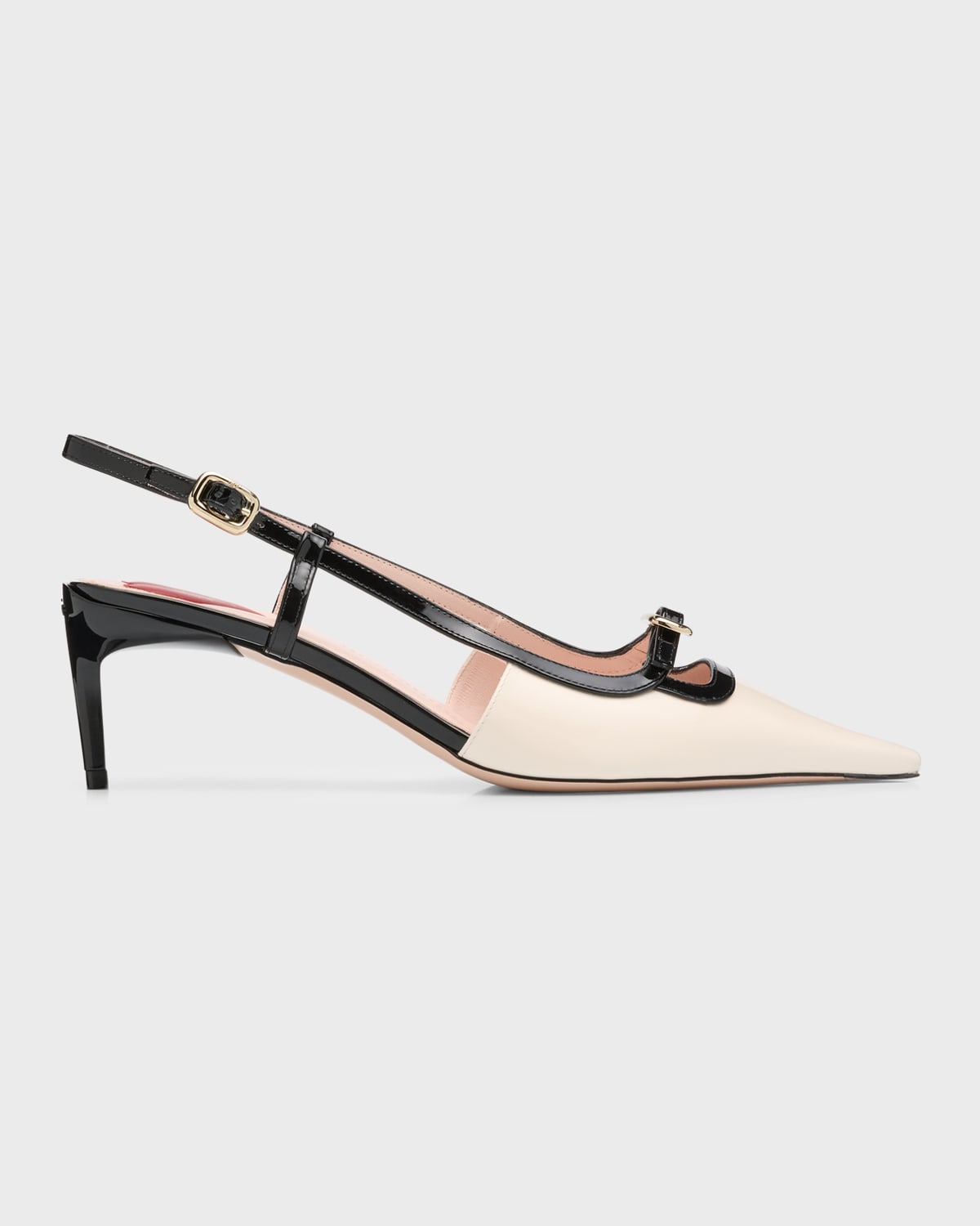 Bicolor Patent Buckle Slingback Pumps