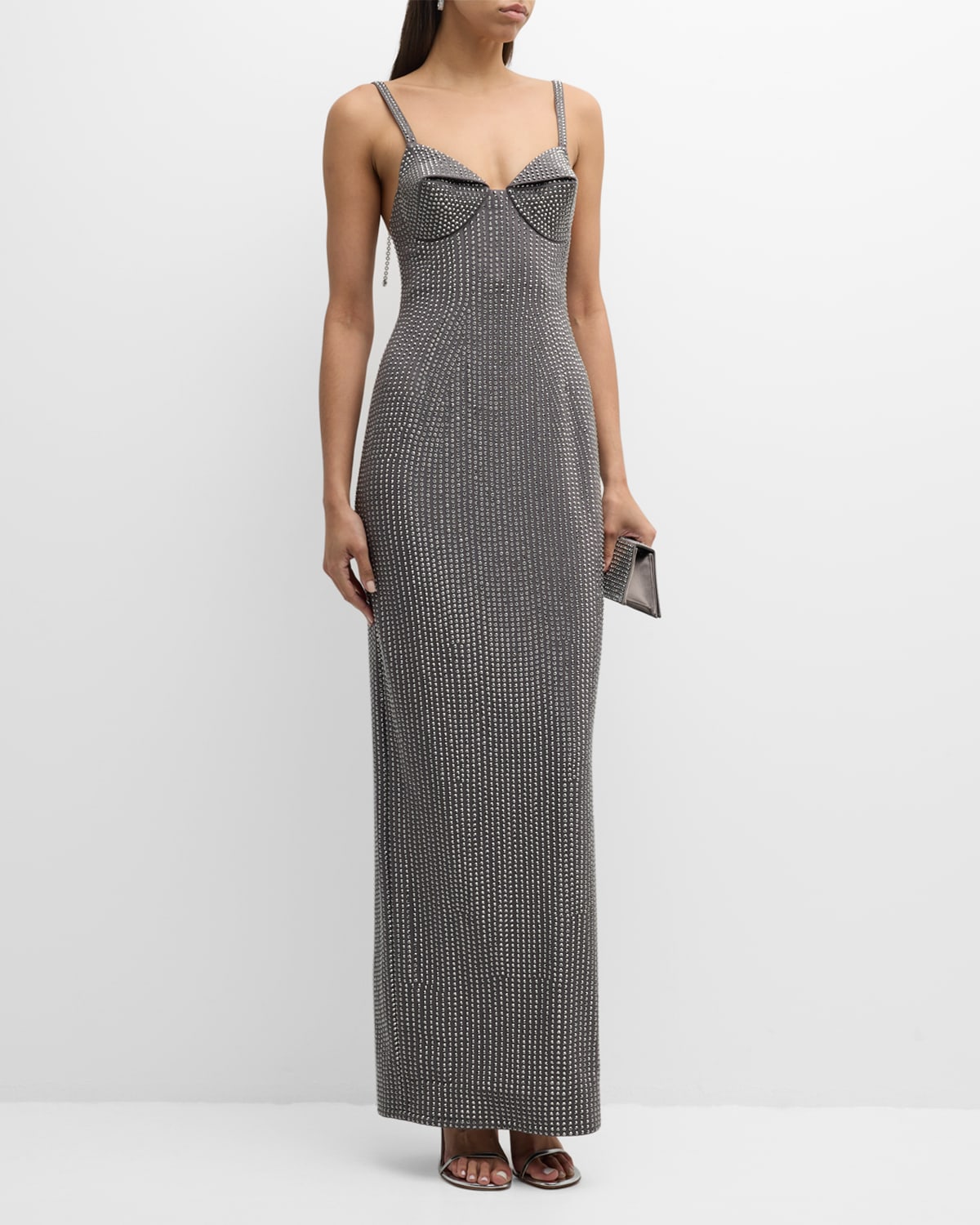 Area Crystal-embellished Maxi Dress In Grey