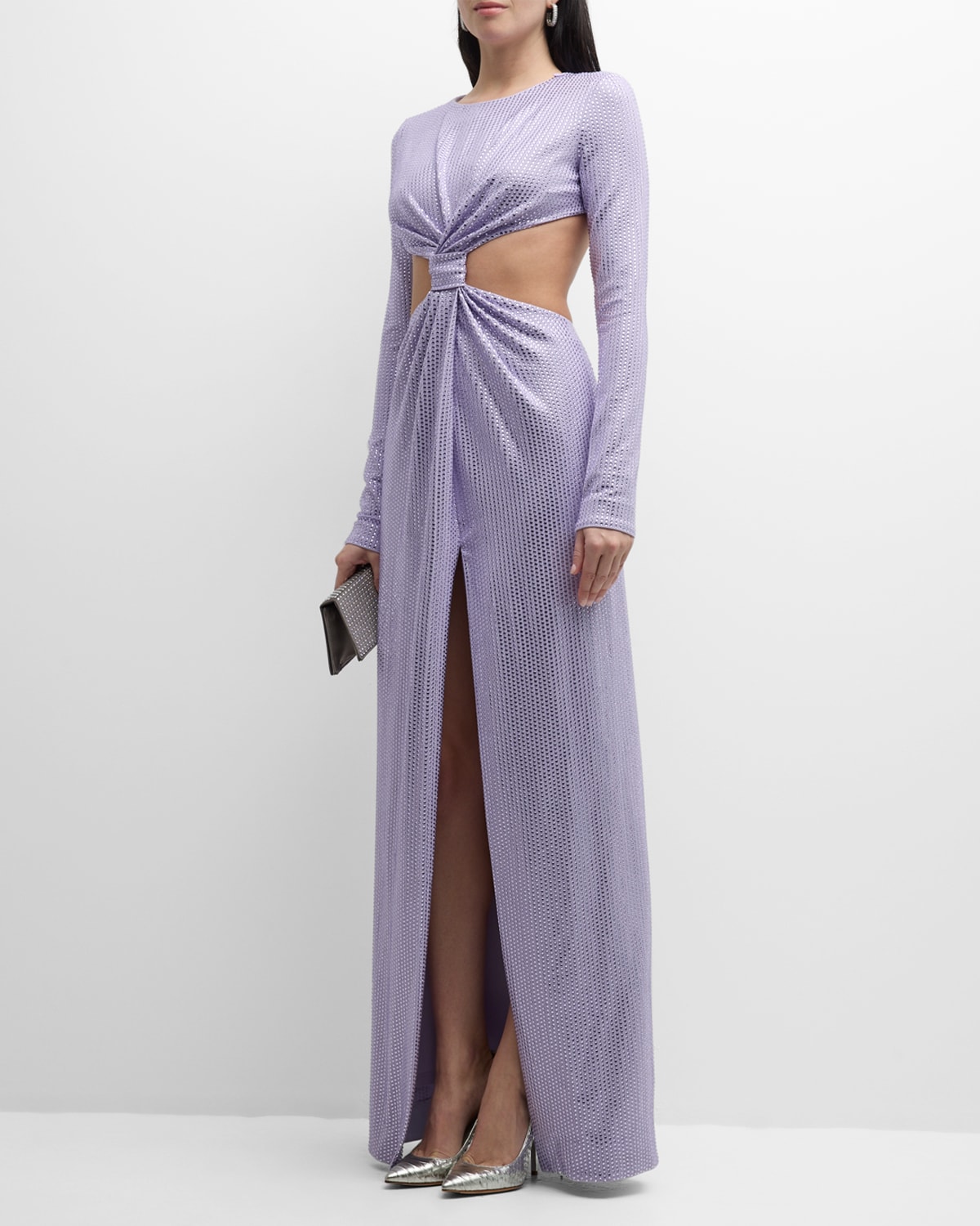 Shop Area Crystal Front Knot Gown In Lilac