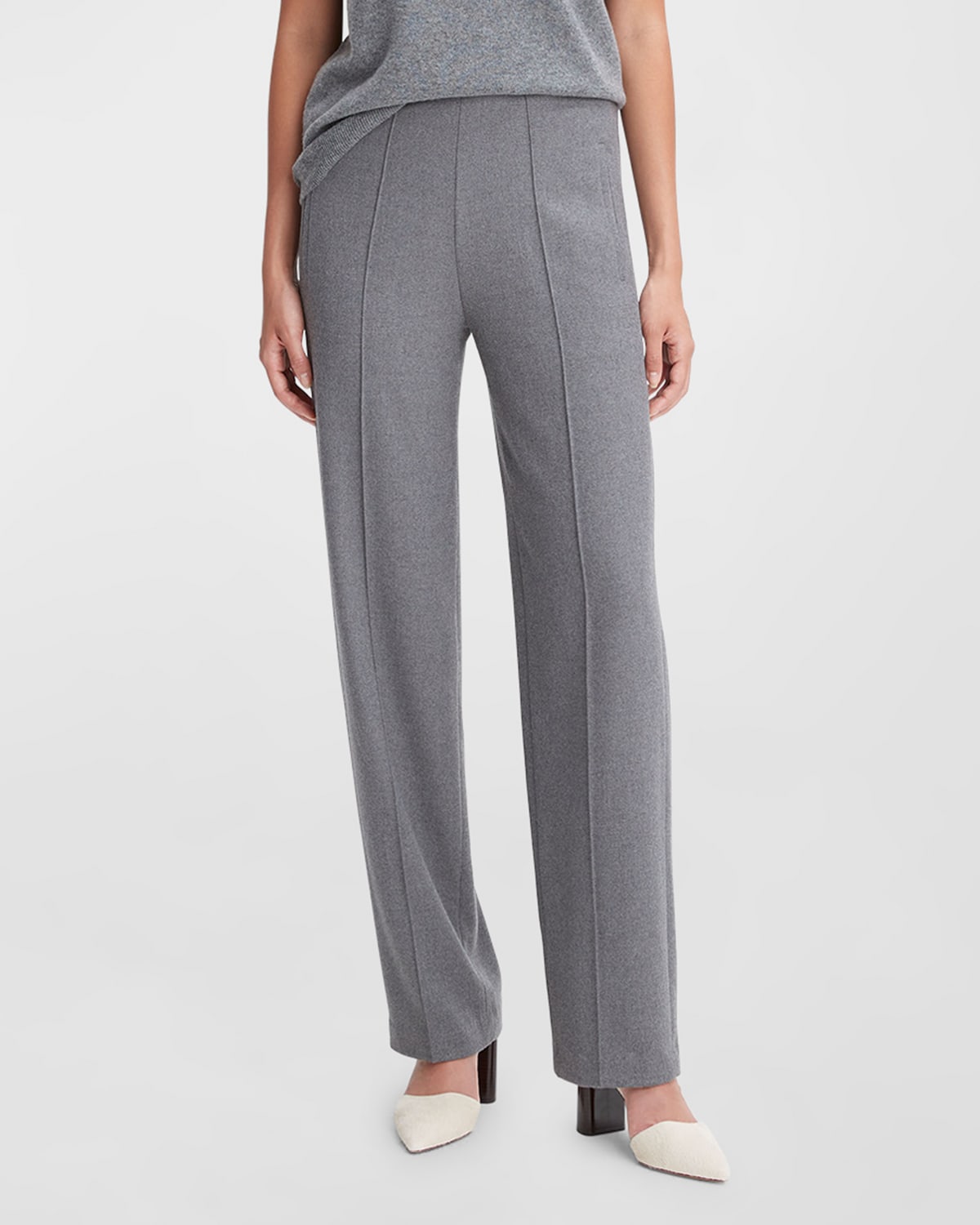 Shop Vince Brushed Wool Mid-rise Wide-leg Pants In H Flint