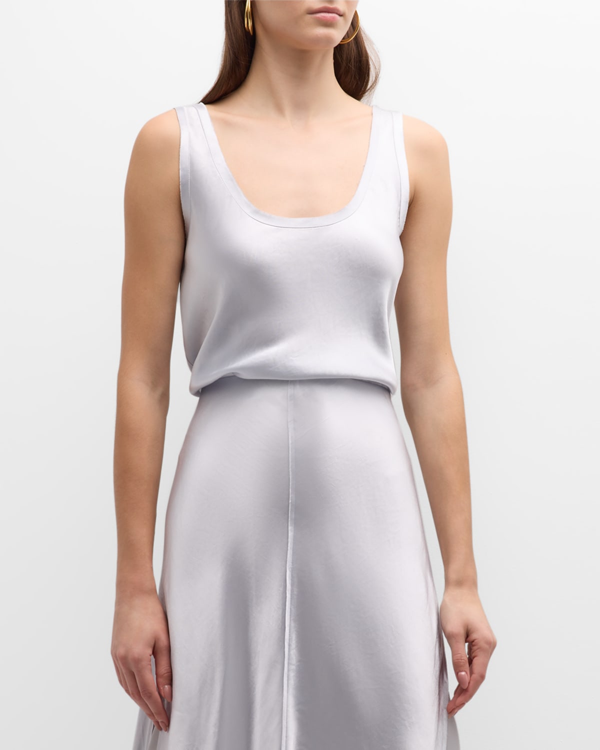 Vince Raw-edge Satin Tank Top In Silver