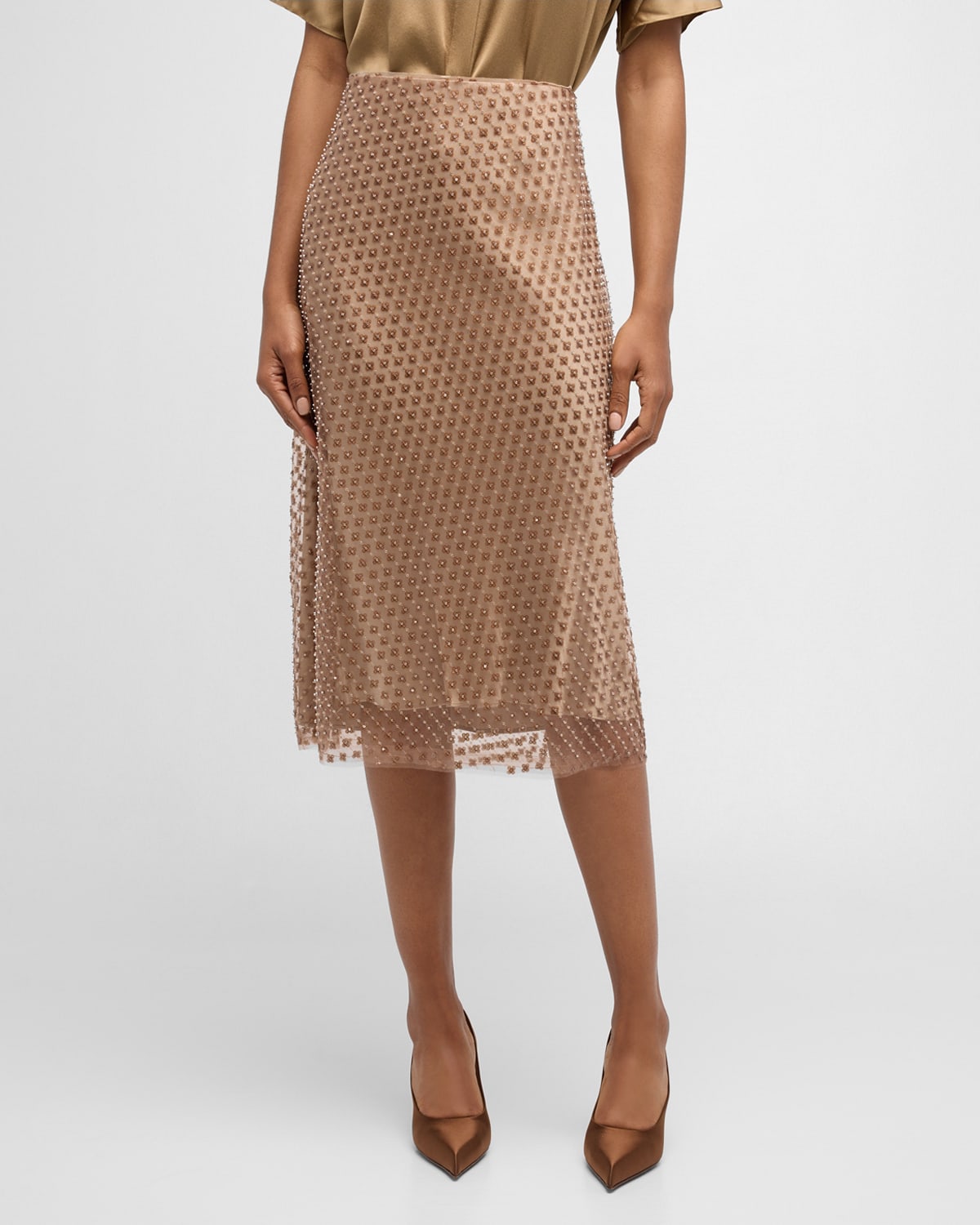 Shop Vince Beaded Sequin Straight Midi Skirt In Fawn