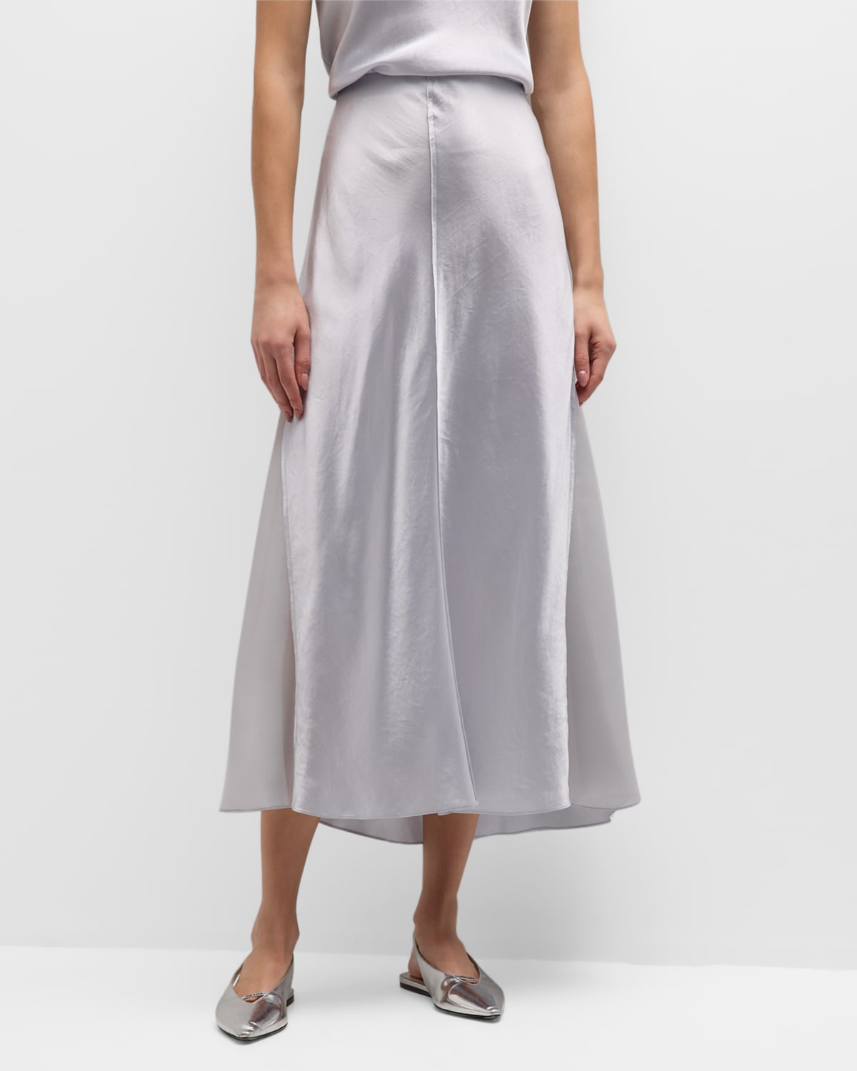 VINCE SHEER PANELLED MIDI SLIP SKIRT