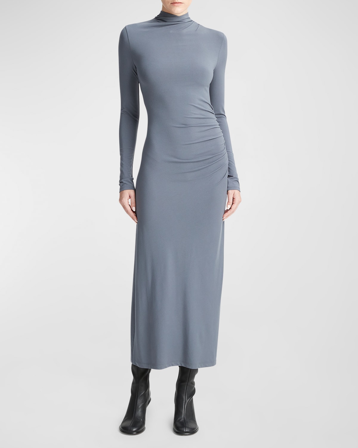 Vince Long Sleeve Silk Knit Midi Dress In Pacific Azure ModeSens