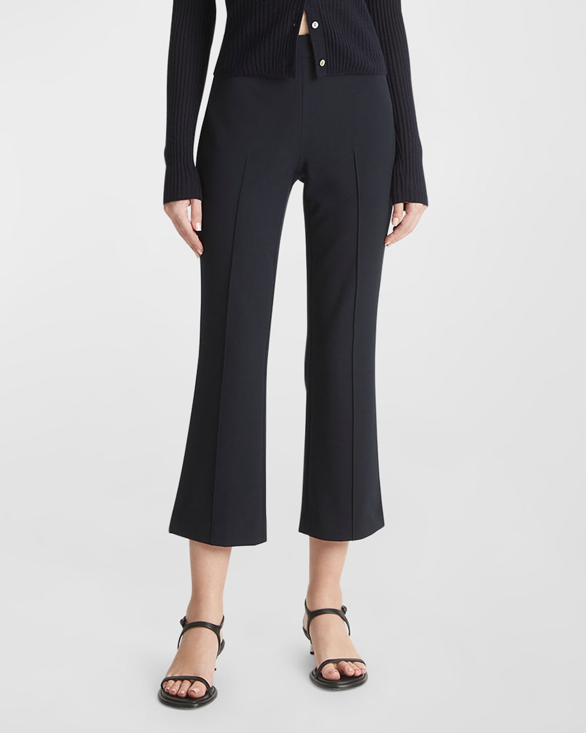 VINCE MID-RISE PINTUCK CROP FLARE PANTS