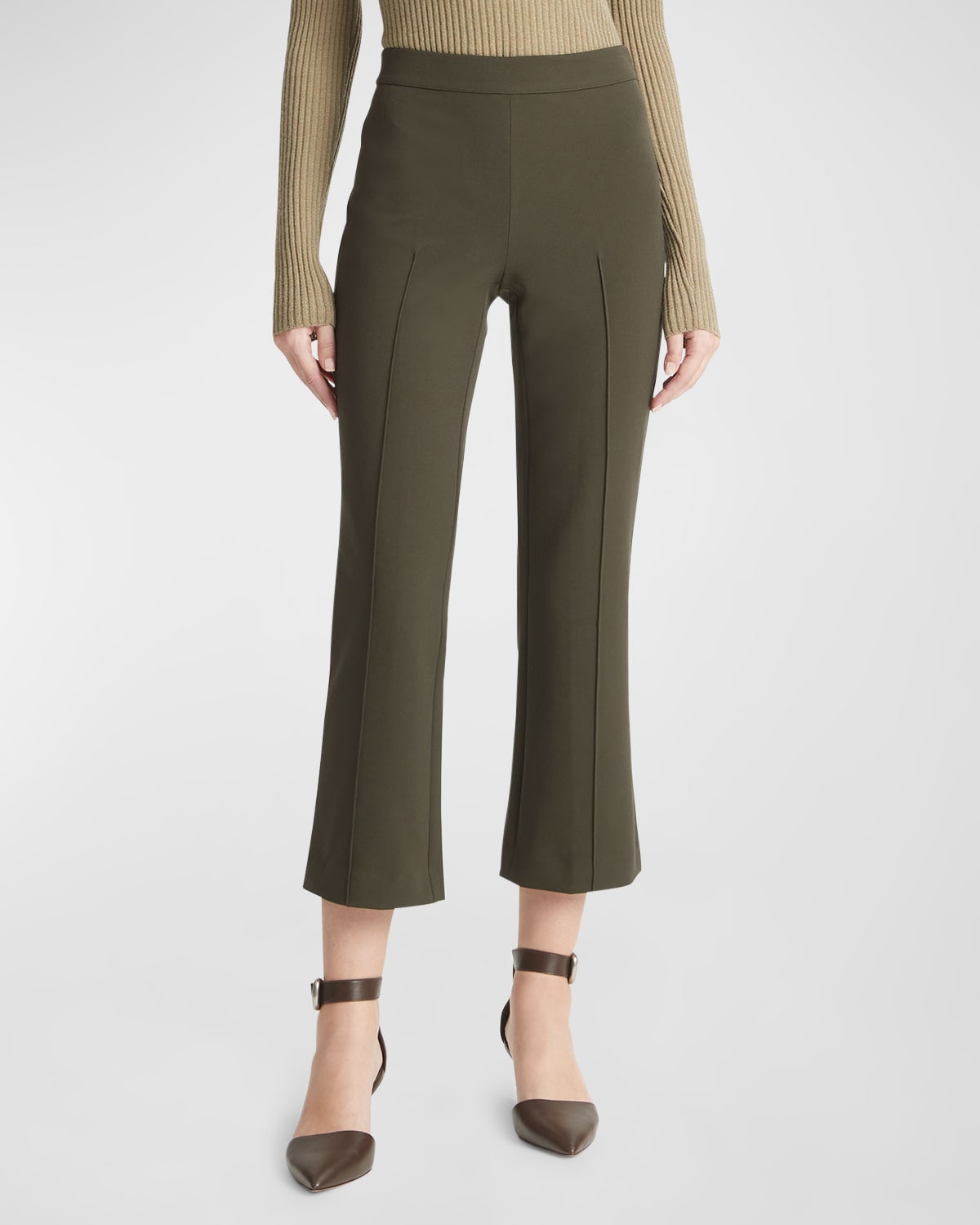 VINCE MID-RISE PINTUCK CROP FLARE PANTS