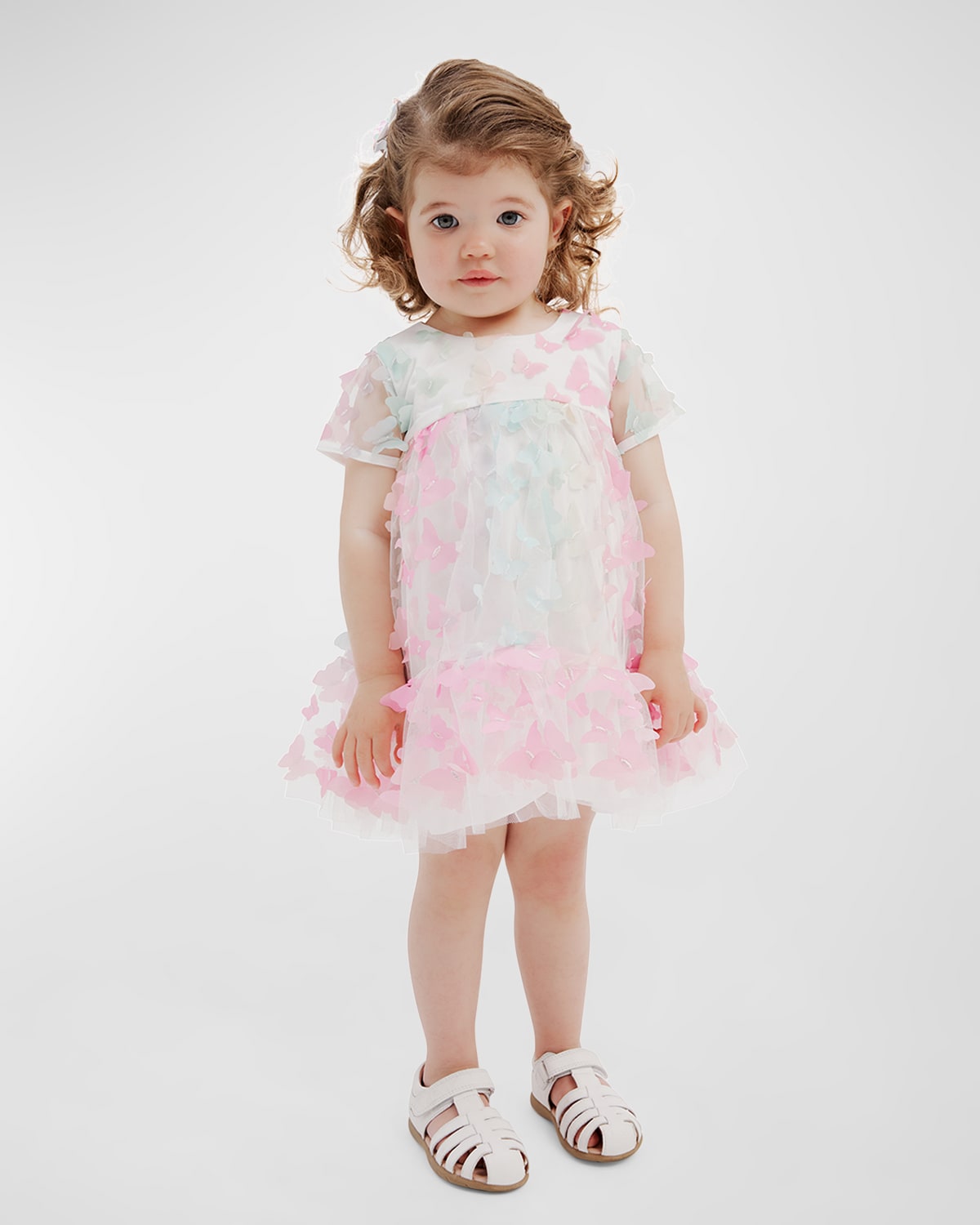 Girl's 3D Butterfly Tiered Dress, Size Newborn-3