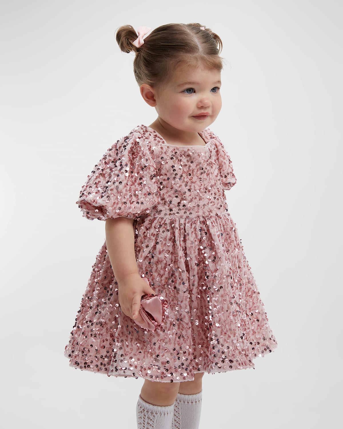 Girl's Giulia Sequin Puff Sleeve Mini Dress, Size Newborn-3