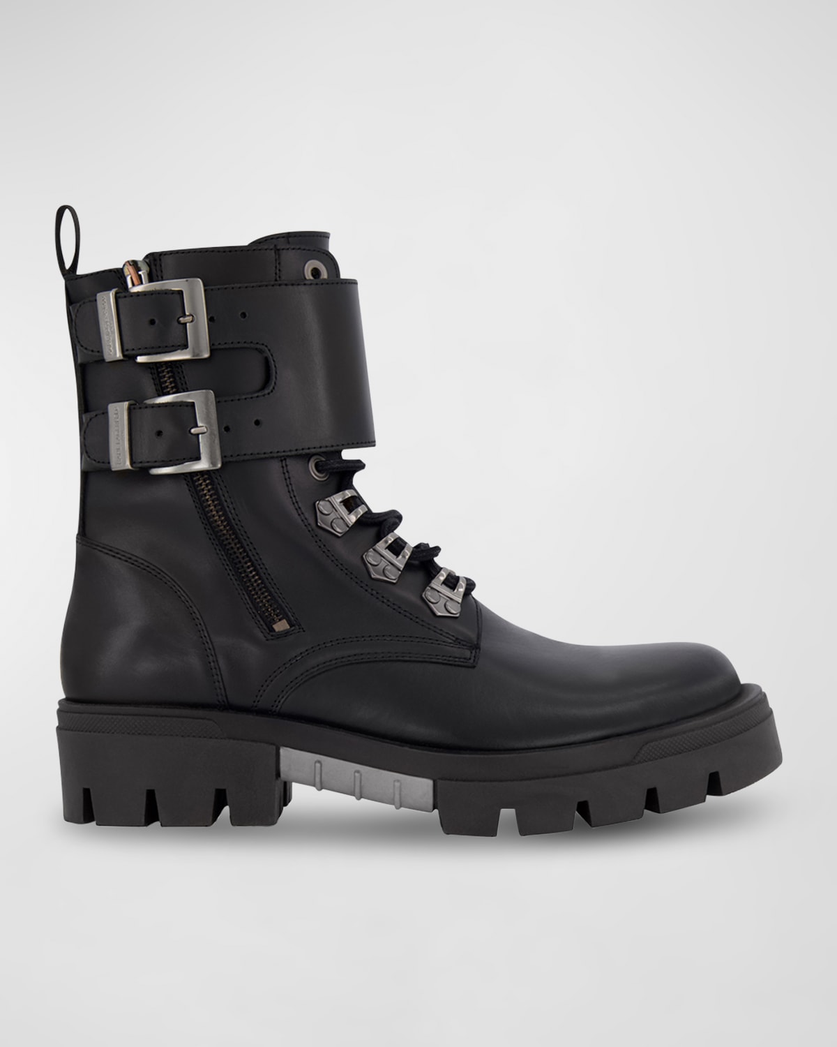 Men's Double-Buckle Monk Leather Combat Boots