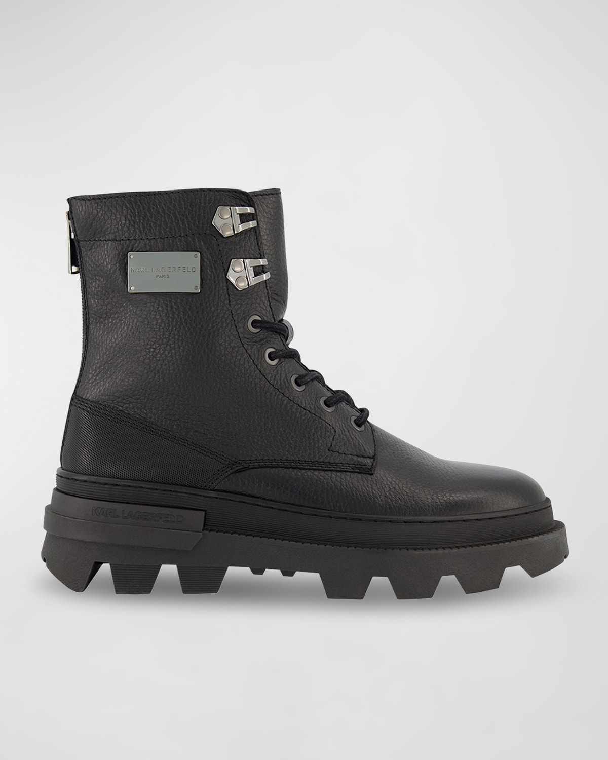 Shop Karl Lagerfeld Men's Tumbled Leather Lug Sole Work Boots In Black