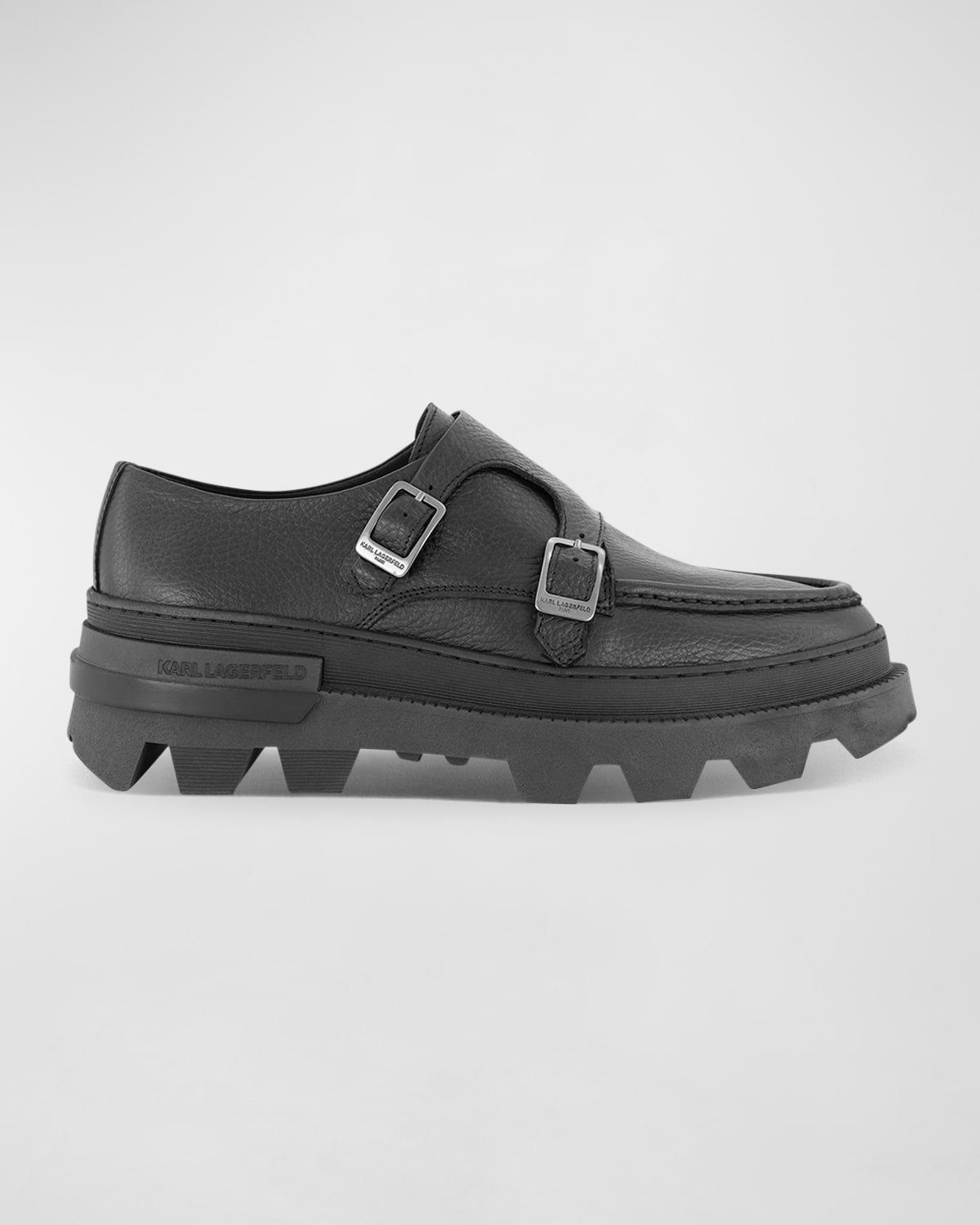 Shop Karl Lagerfeld Men's Lug Sole Double Monk Strap Loafers In Black