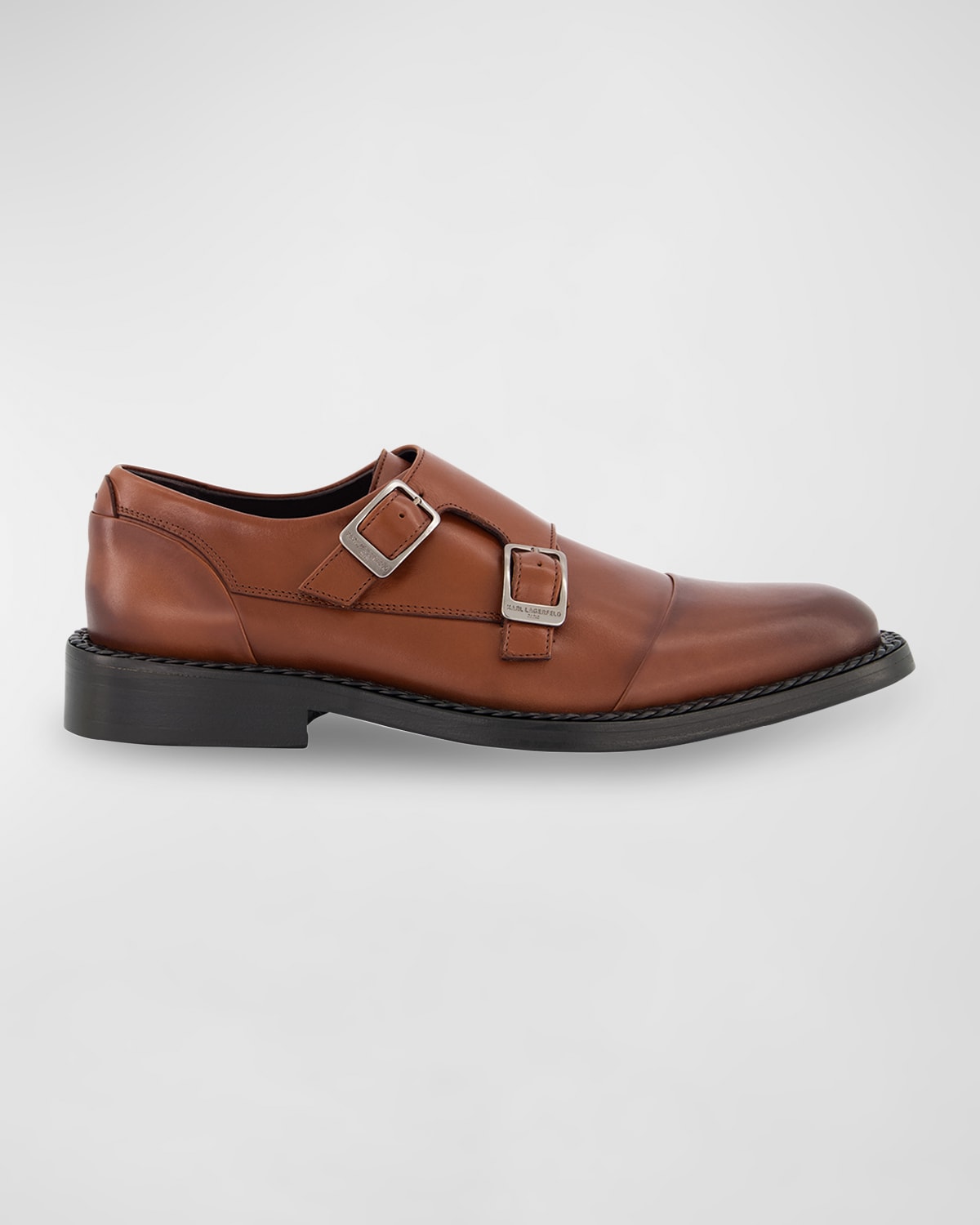 Shop Karl Lagerfeld Men's Cap Toe Double Monk Strap Loafers In Brown