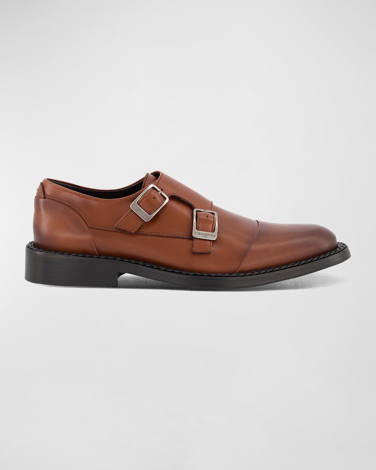 Shop Karl Lagerfeld Men's Cap Toe Double Monk Strap Loafers In Brown