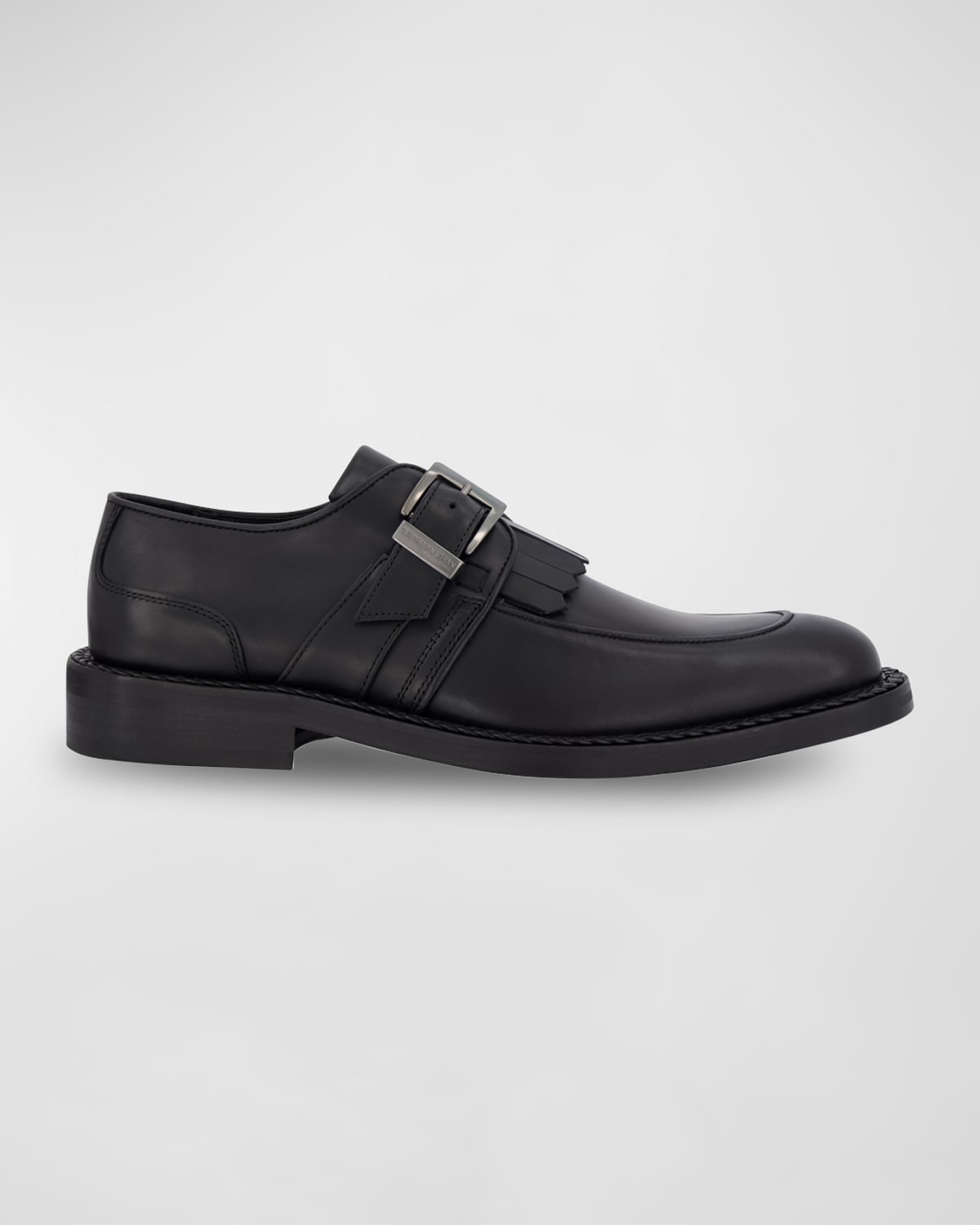 Shop Karl Lagerfeld Men's Leather Fringe Single Monk Strap Loafers In Black