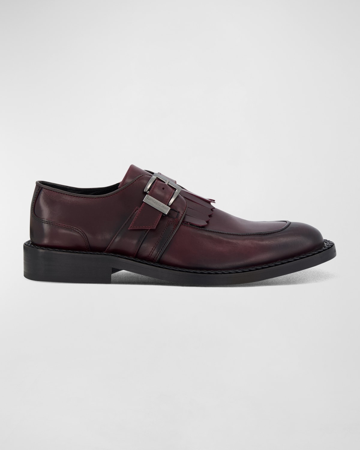 Shop Karl Lagerfeld Men's Leather Fringe Single Monk Strap Loafers In Wine