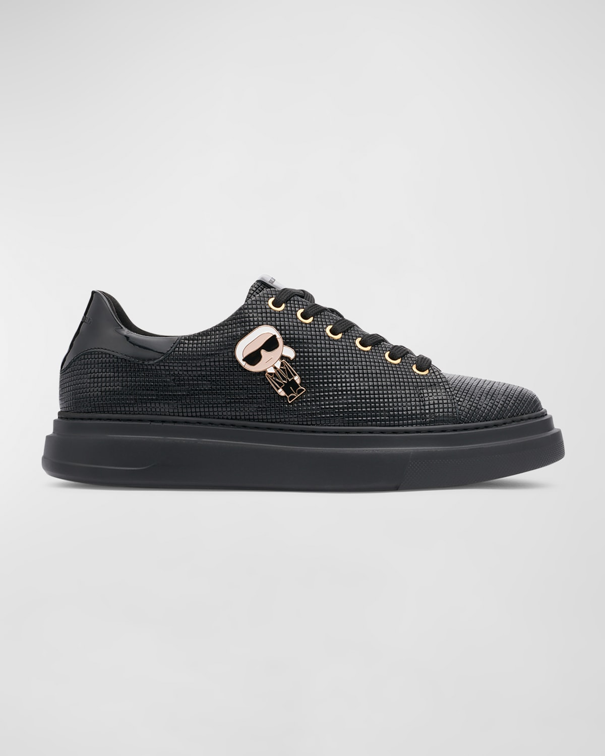 Men's Low-Top Printed Leather Sneakers with Karl Pin
