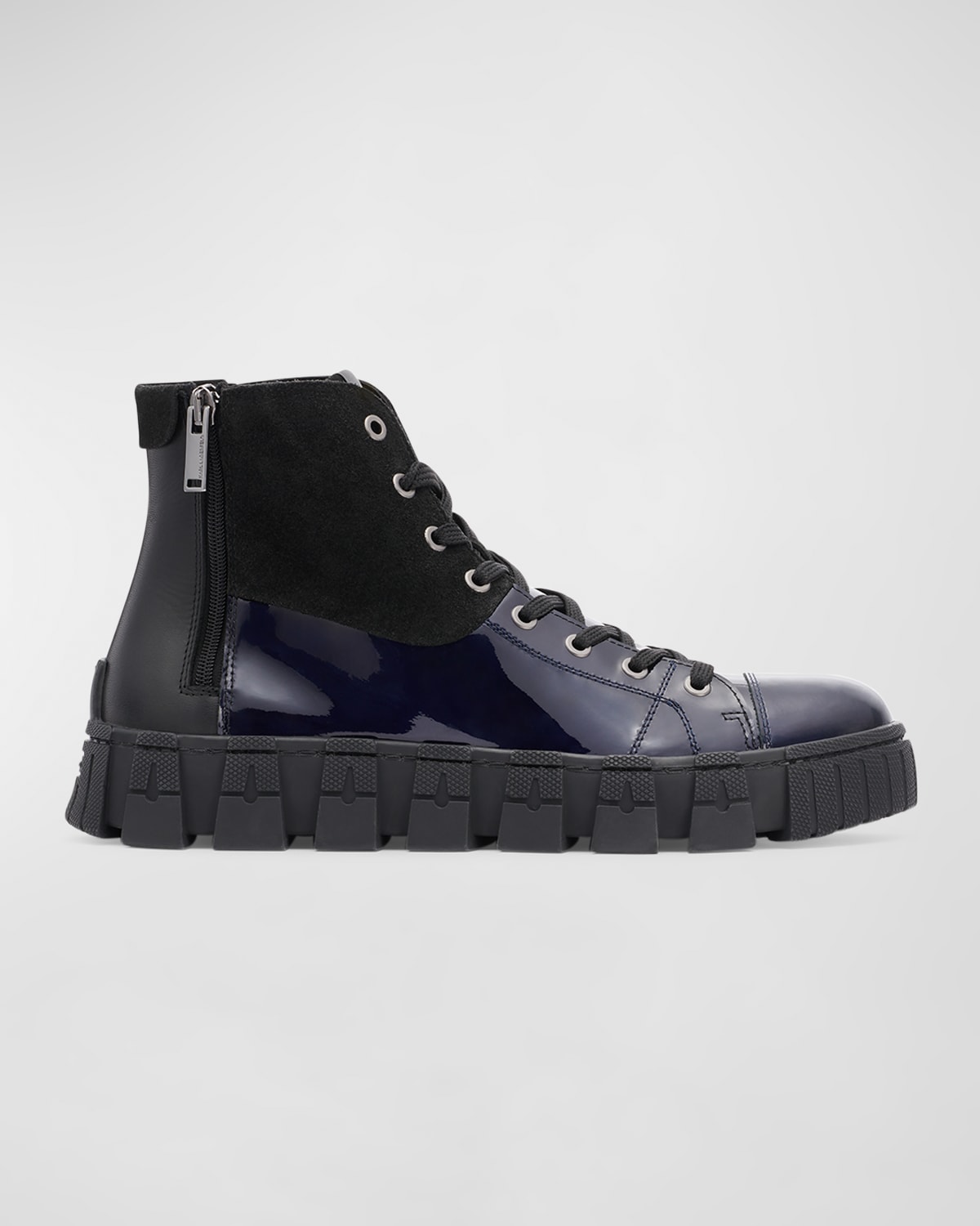 Shop Karl Lagerfeld Men's Patent And Suede Zip High-top Sneakers In Black