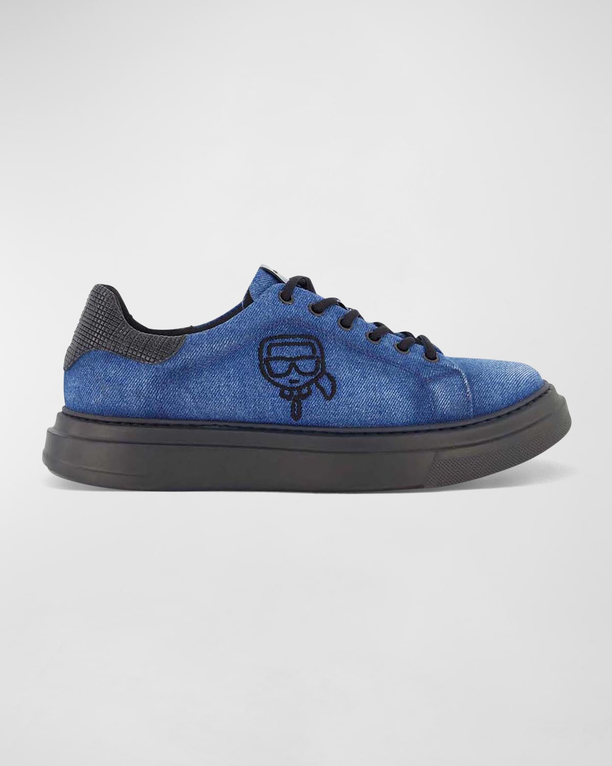 Men's Karl Head Denim and Leather Low-Top Sneakers