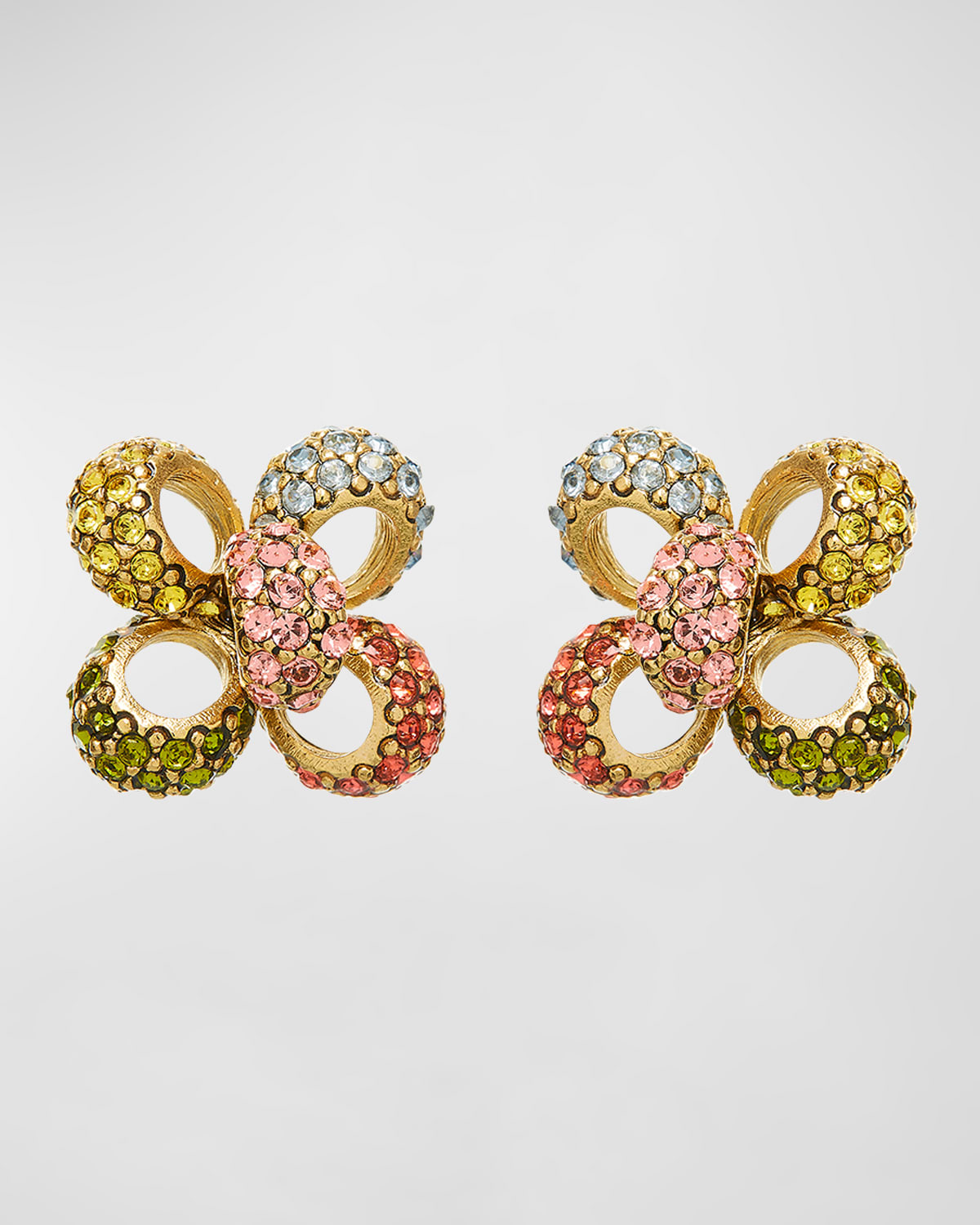 Oscar De La Renta Small Crystal Clover Stud Earrings In Multi