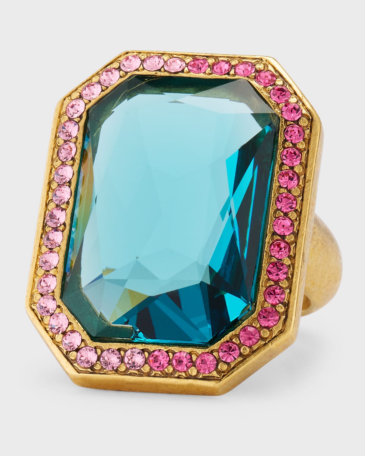 Oscar De La Renta Large Crystal Pave Statement Ring In Blue