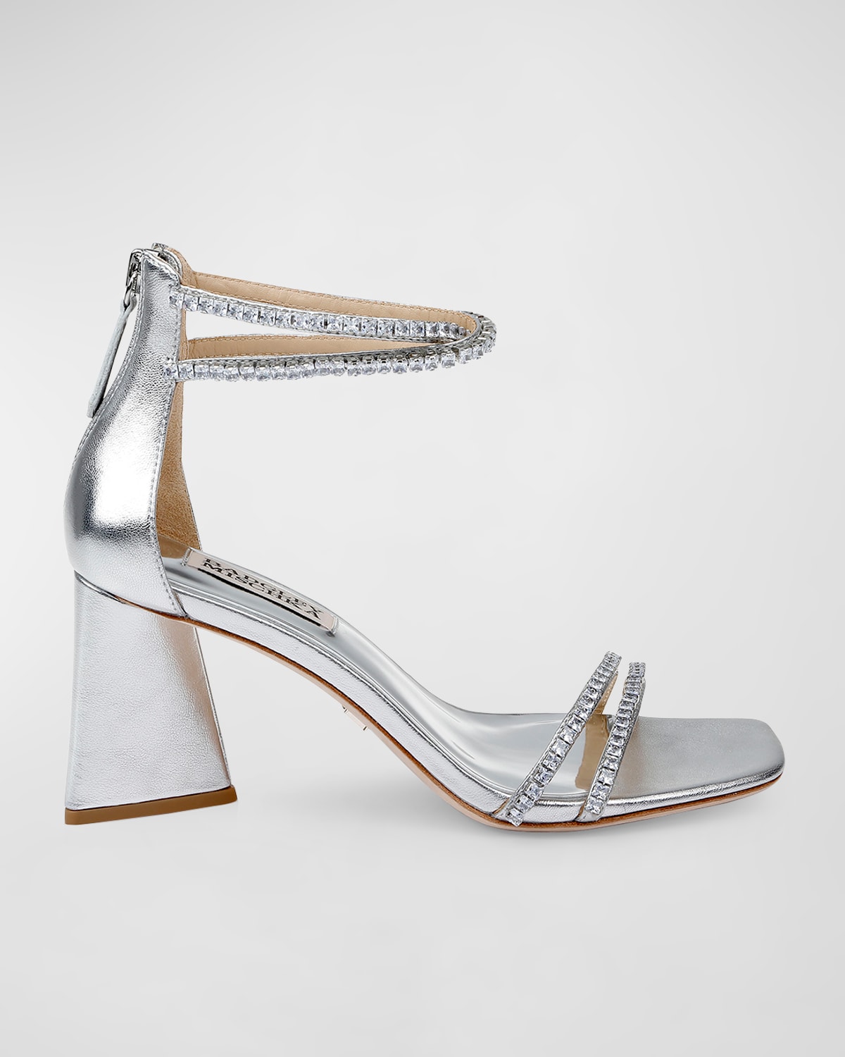 BADGLEY MISCHKA LILLIE METALLIC CRYSTAL ANKLE-CUFF SANDALS