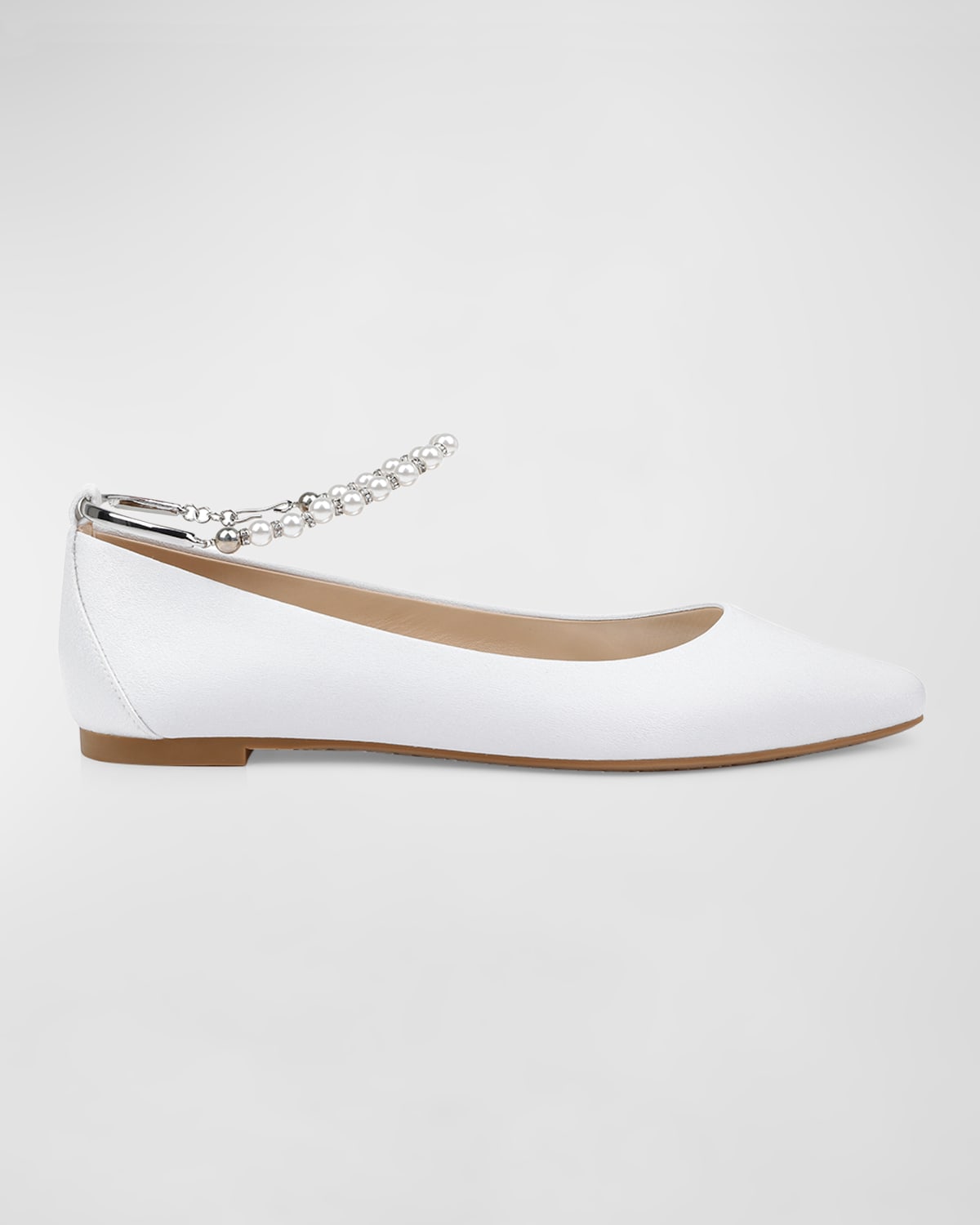 Badgley Mischka Women's London Ankle Chain Evening Ballet Flats In White Crepe