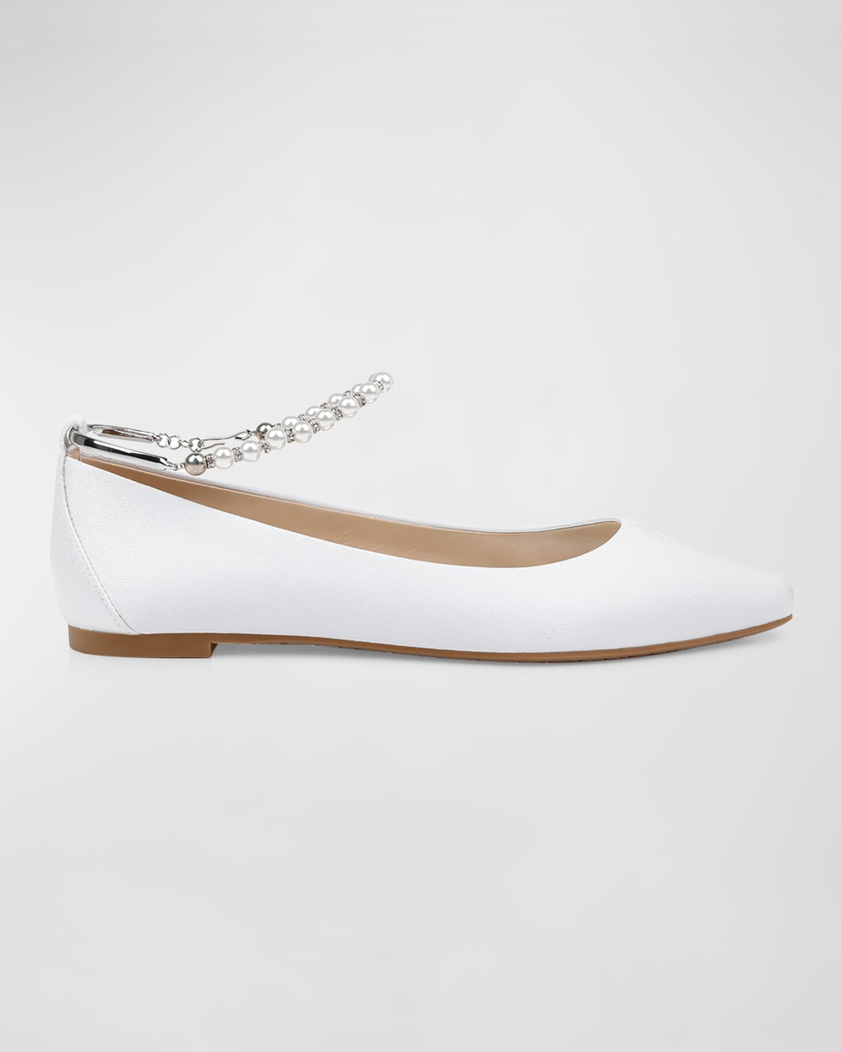 Shop Badgley Mischka London Pearly-strap Ballerina Flats In White