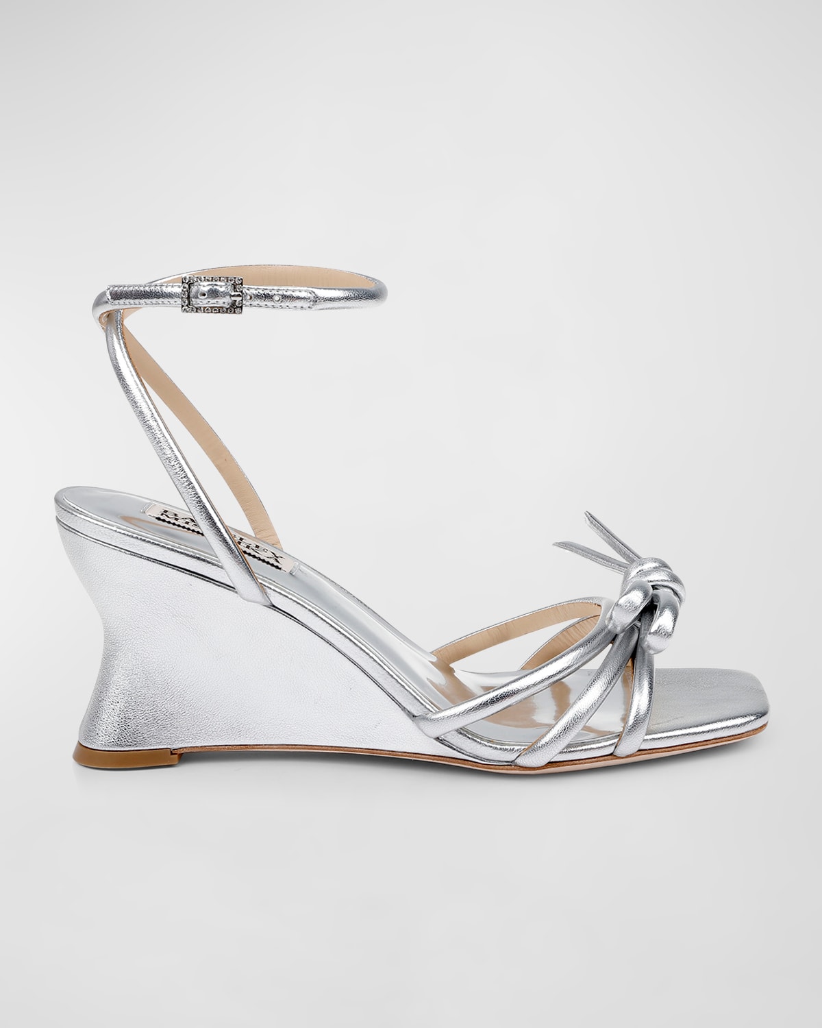 Shop Badgley Mischka Luciana Knot Ankle-strap Wedge Sandals In Silver