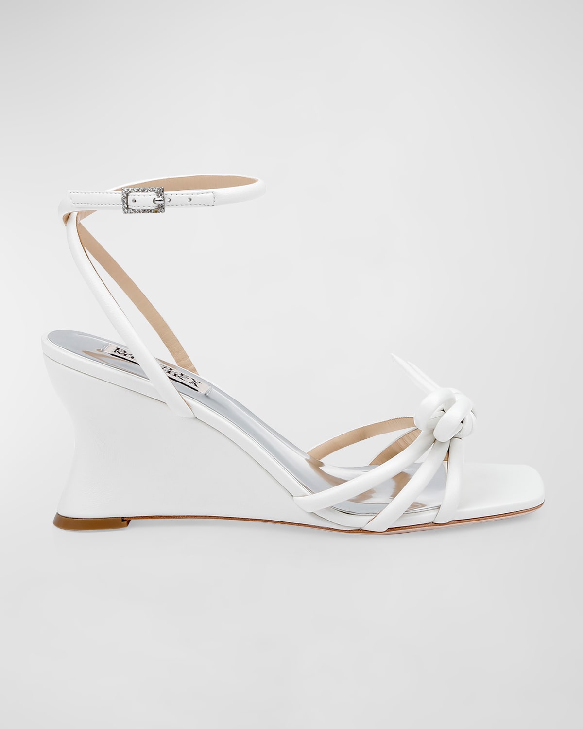 Shop Badgley Mischka Luciana Knot Ankle-strap Wedge Sandals In White
