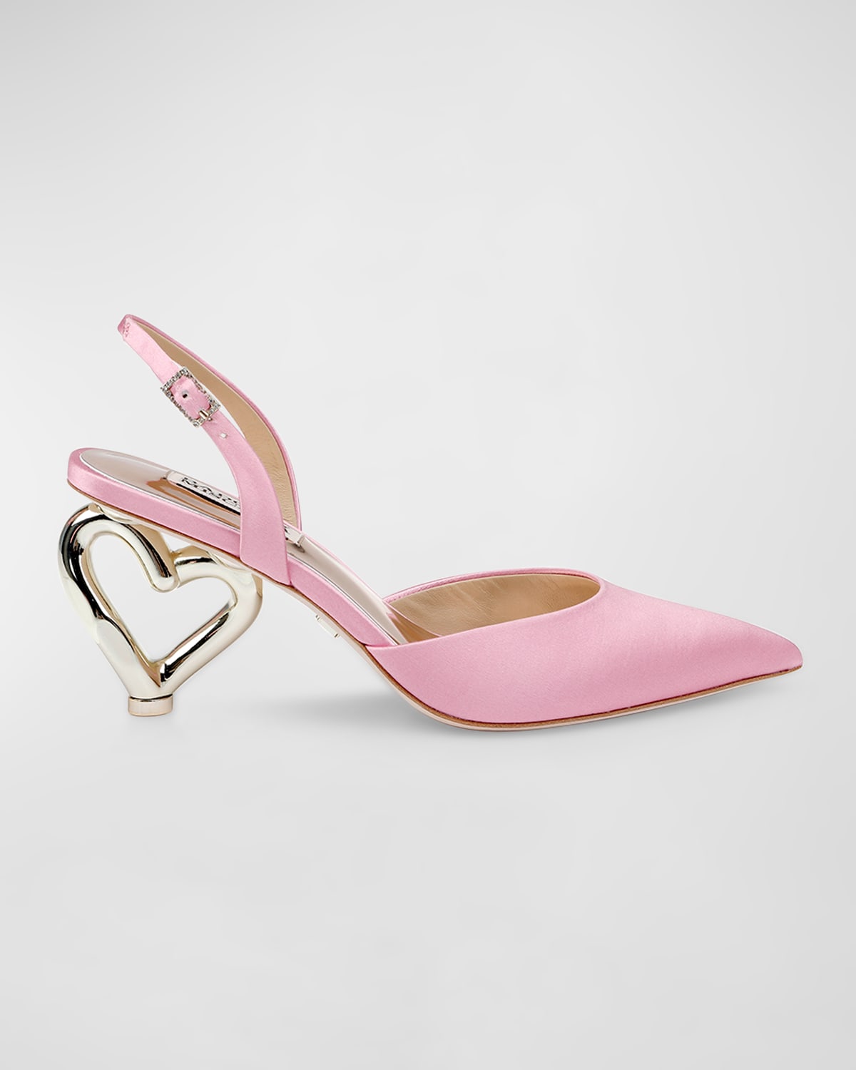 Shop Badgley Mischka Lucille Satin Heart-heel Slingback Pumps In Diamond Pink