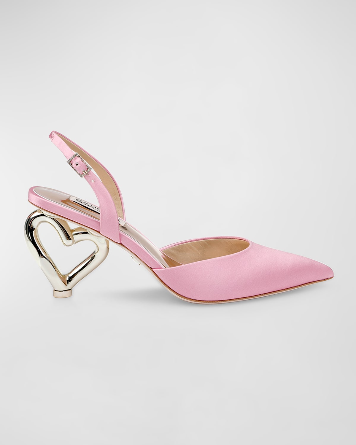 Badgley Mischka Lucille Satin Heart-heel Slingback Pumps In Diamond Pink