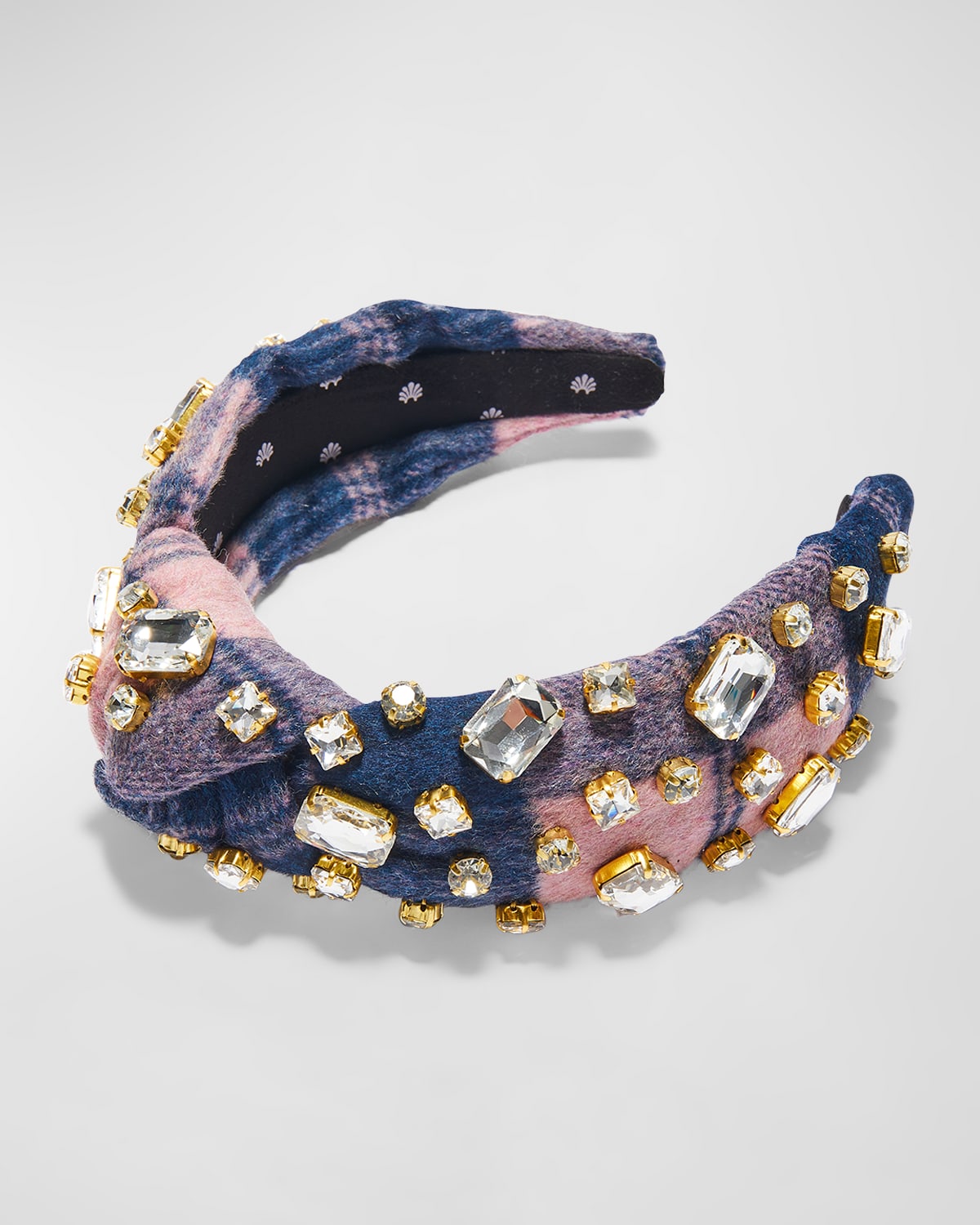 Shop Lele Sadoughi Embellished Plaid Knot Headband In Cotton Candy
