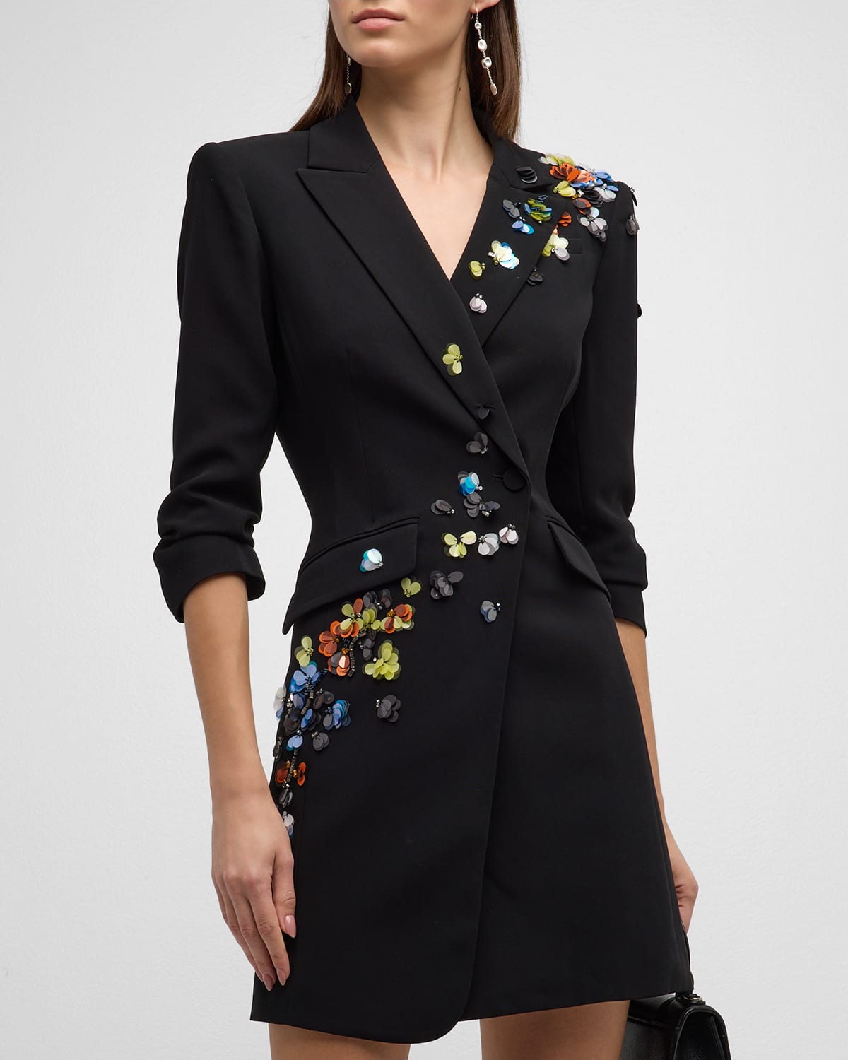 Shop Cinq À Sept Sequin Flower Linnea Mini Blazer Dress In Blackmulti