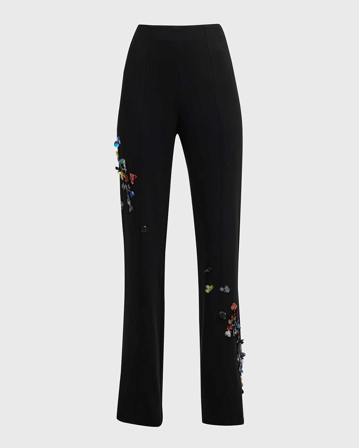 Shop Cinq À Sept Kingsley Sequin Flower Straight-leg Pants In Blackmulti