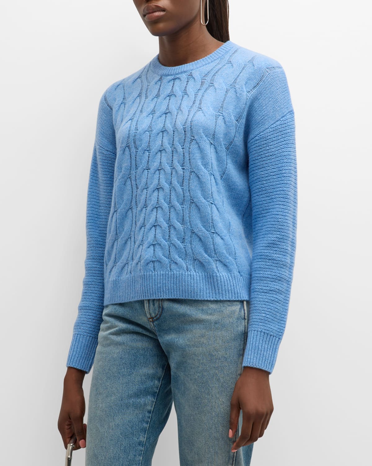 Autumn Cashmere Cashmere Cable-knit Crewneck Sweater In Sapphire